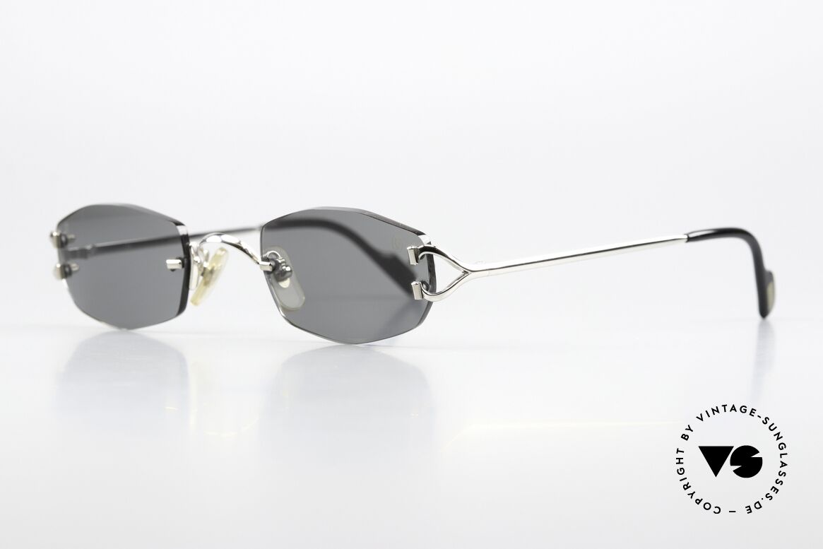 Cartier Capri Platinum Sunglasses 1999, sun lenses with Cartier logo; 100% UV protection, Made for Women