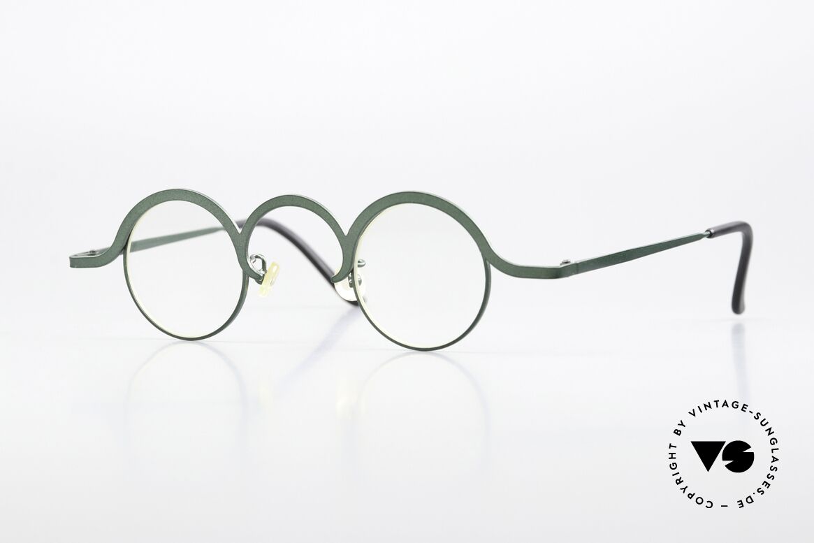 Theo Belgium Feu Avant-Garde Eyewear 1996, vintage Theo Belgium glasses in dark-green, Made for Men and Women