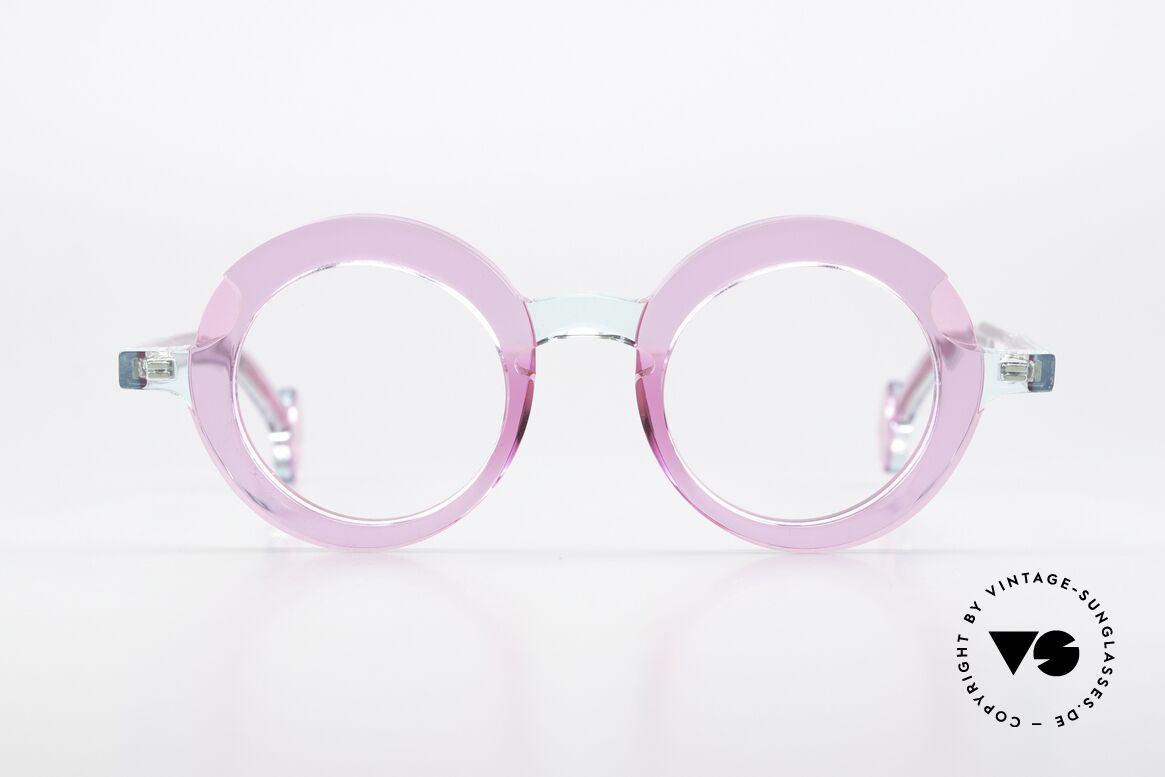 Theo Belgium Sara Ladies Frame Round Acetate, col. code 11 'transparent shocking pink + green', Made for Women