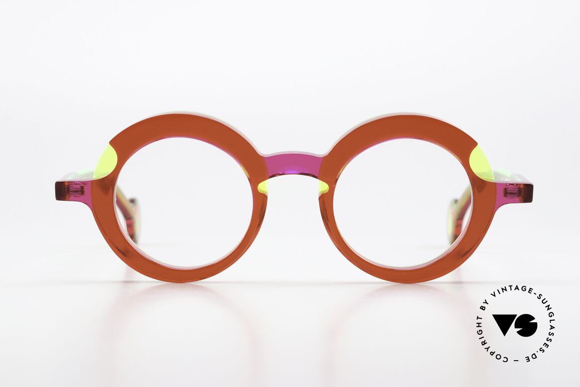 Theo Belgium Sara Round Acetate Ladies Frame, col. color 8 'Fuchsia Jelly + Transparent Yellow', Made for Women