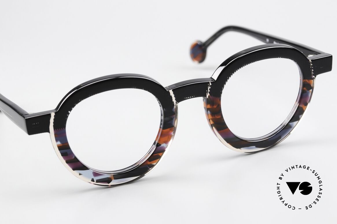Theo Belgium Ayunan Black Transparent Red Blue, unworn; like all our vintage Theo eyewear specs, Made for Men and Women