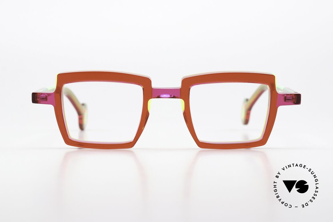 Theo Belgium Vilmos Square Acetate Ladies Frame, col. color 8 'Fuchsia Jelly + Transparent Yellow', Made for Women