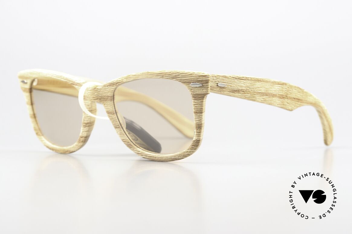 Ray Ban Wayfarer I Woodies B&L USA 80's Wood, B&L changeable sun lenses (darken automatically), Made for Men and Women