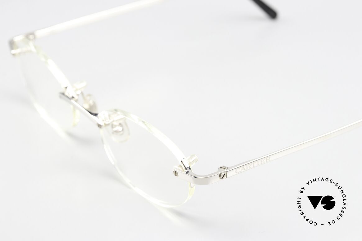 Cartier T-Eye Oval Platinum-Plated Glasses, titanium frame with shiny PLATINUM FINISH, Made for Men and Women