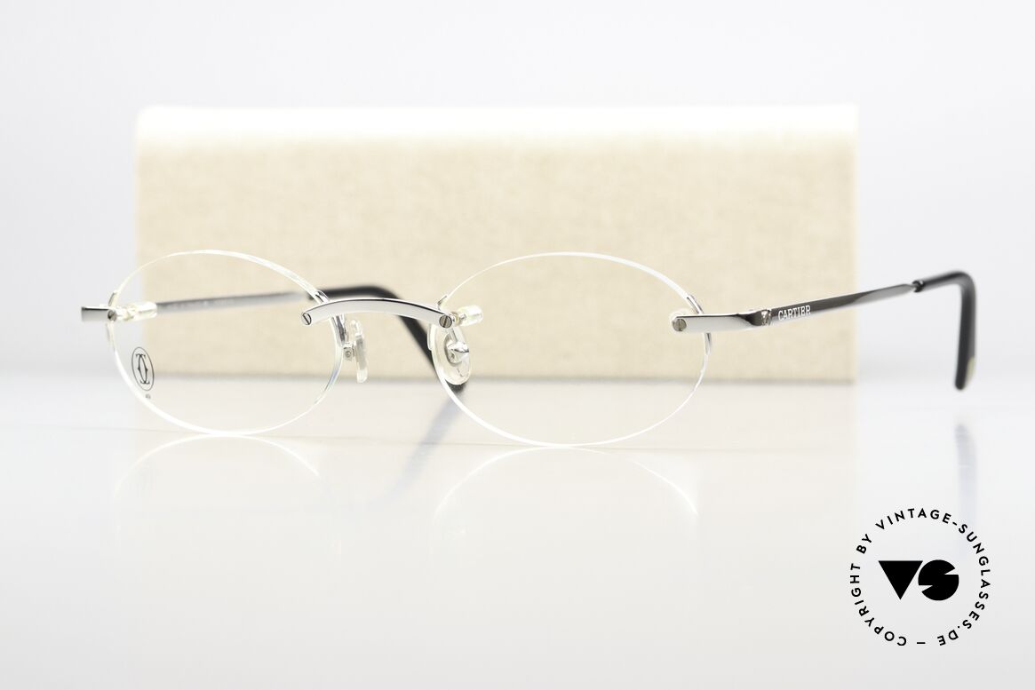 Cartier T-Eye Oval Platinum-Plated Glasses, Size: medium, Made for Men and Women