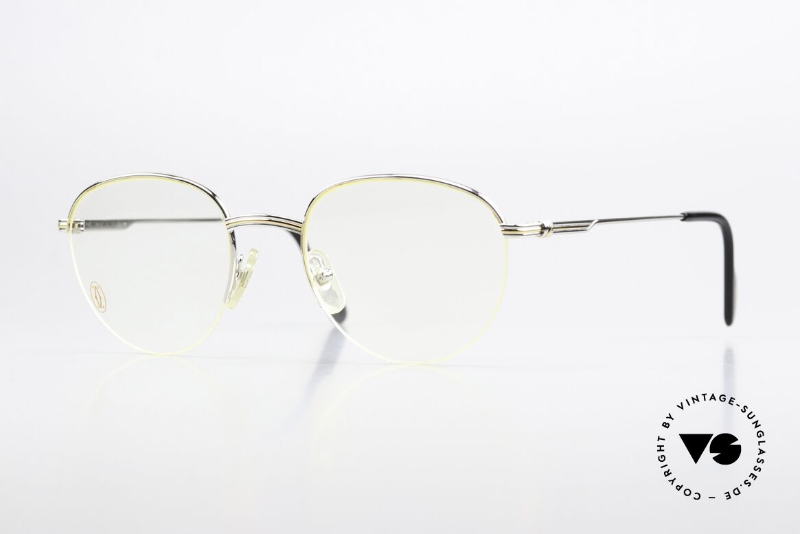 Cartier Colisee - M Panto Luxury Platinum Frame, roundish Cartier vintage eyeglass-frame, size 51/20, Made for Men and Women