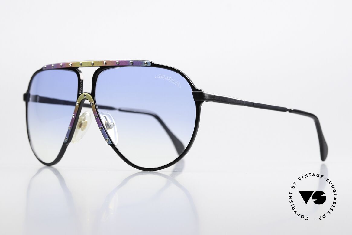 Alpina M1 80's Limited Edition Titanium, blue-gradient sun lenses with original ALPINA logo, Made for Men and Women