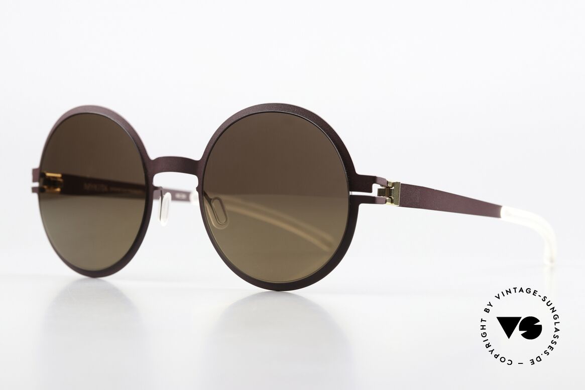 Mykita Scarlett Slightly Mirrored Sun Lenses, burgundy/gold frame with slightly mirrored sun lenses, Made for Women