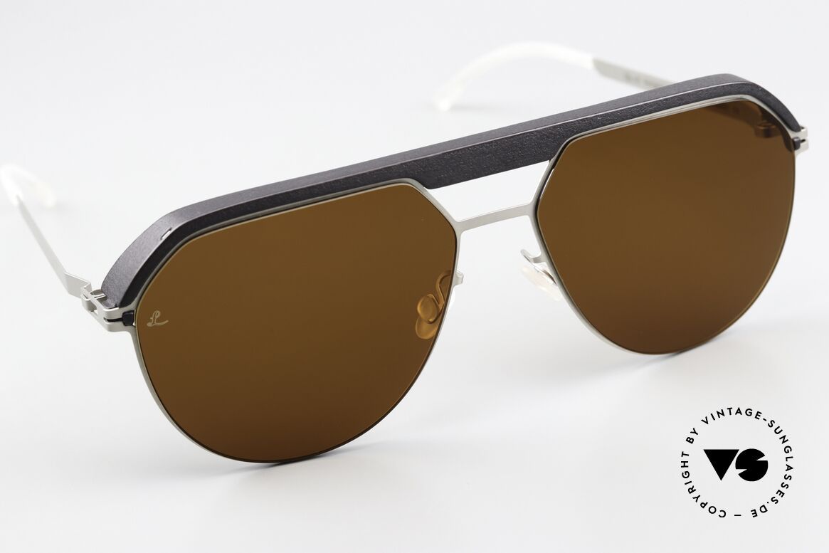 Mykita Leica ML02 State Of The Art Sunglasses, unworn, Pitch Black / Matte Silver Leica Amber Solid, Made for Men