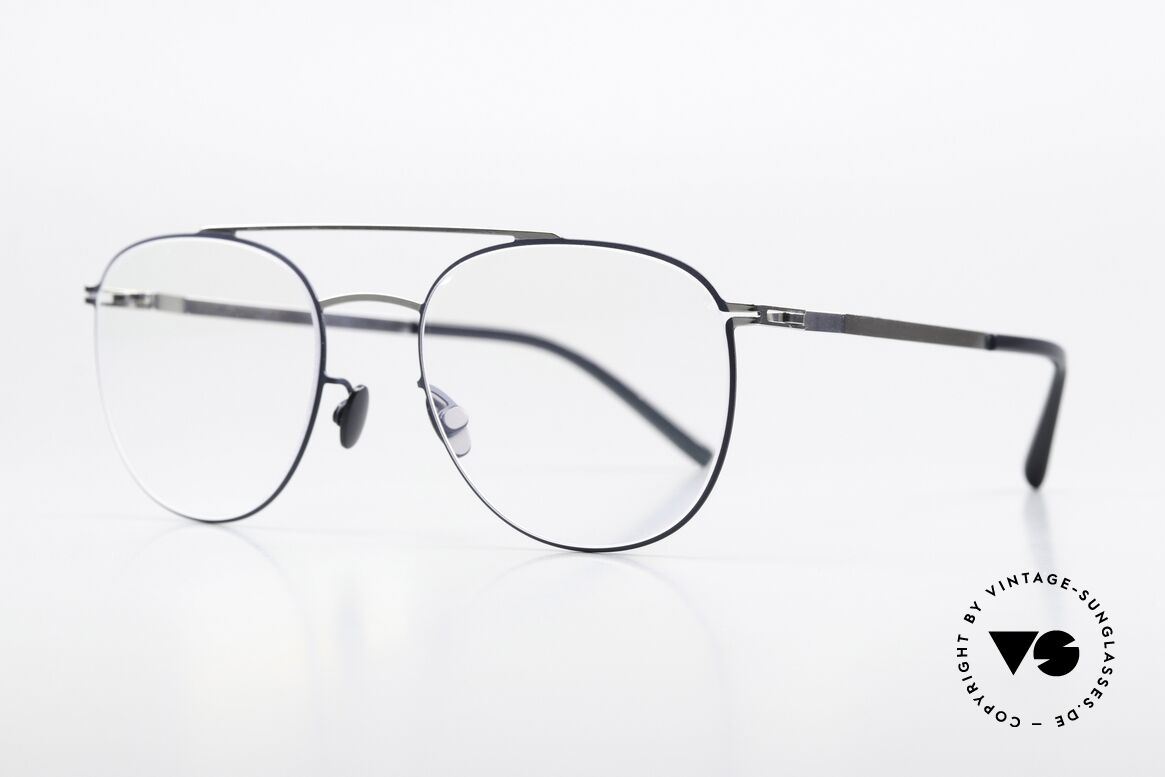 Mykita Nilsson Shiny Silver And Navy Blue, lightweight specs with the characteristic Mykita temples, Made for Men
