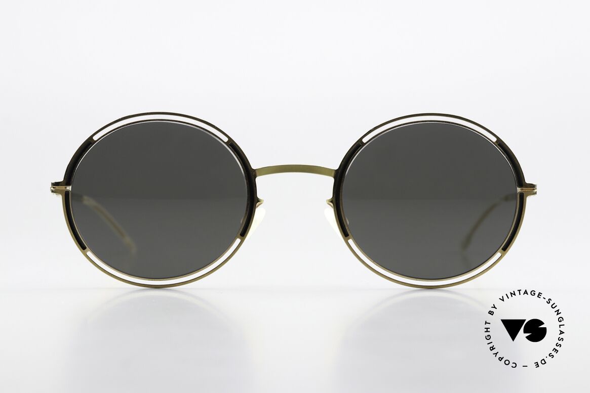 Mykita Giselle Gold Jet Black Darkgrey Solid, oval women's sunglasses of the Decades Sun-Collection, Made for Women