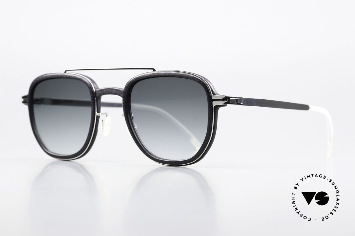 Mykita Mylon Alder Square Designer Sunglasses, c. 351 (pitch black / shiny silver gray gradient), Made for Men