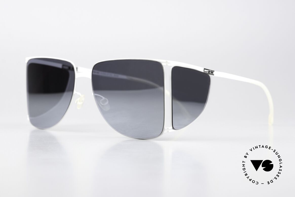 Mykita Helmut Lang HL002 White Silver Flash Mirrored, minimalist-avant-garde sunglasses with side blinds, Made for Men and Women