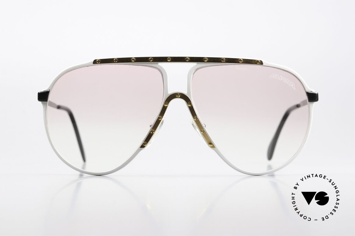 Alpina M1 Ultra Rare Pink Gradient Lens, white front, black temples and gold-plated cover!, Made for Men and Women Alpina M1 Ultra Rare Pink Gradient Lens, white front, black temples and gold-plated cover!, Made for Men and Women
