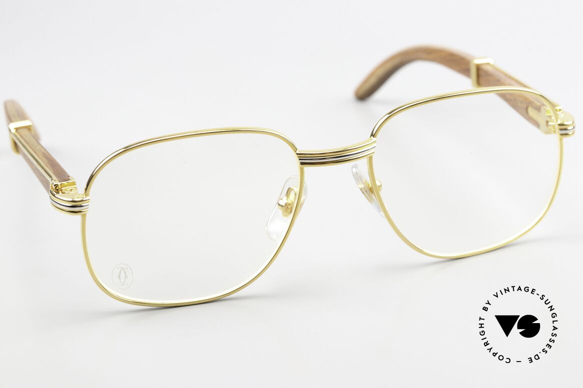 Cartier Monceau Bubinga Precious Wood Glasses, 22ct gold-plated with original leather case by CARTIER, Made for Men and Women Cartier Monceau Bubinga Precious Wood Glasses, 22ct gold-plated with original leather case by CARTIER, Made for Men and Women