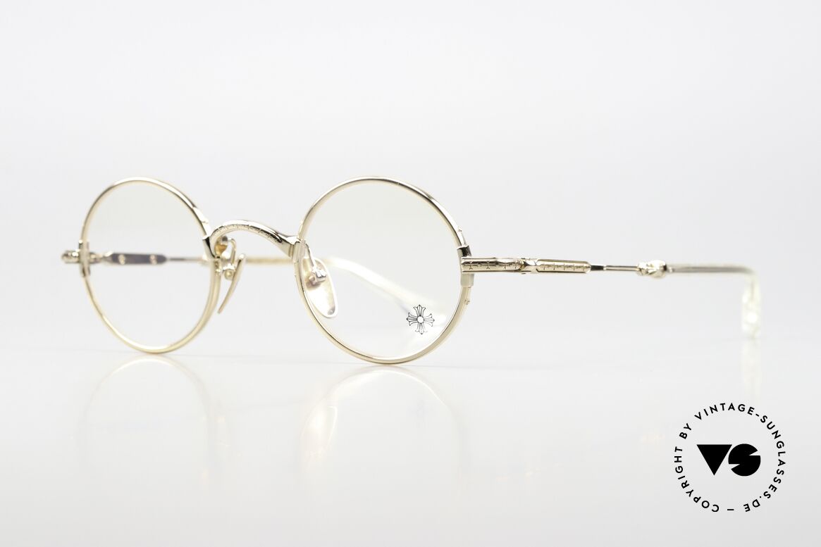 Chrome Hearts Edith F Small Round Luxury Glasses, elegant finish, GP (gold-plated) and crystal, Made for Men and Women Chrome Hearts Edith F Small Round Luxury Glasses, elegant finish, GP (gold-plated) and crystal, Made for Men and Women