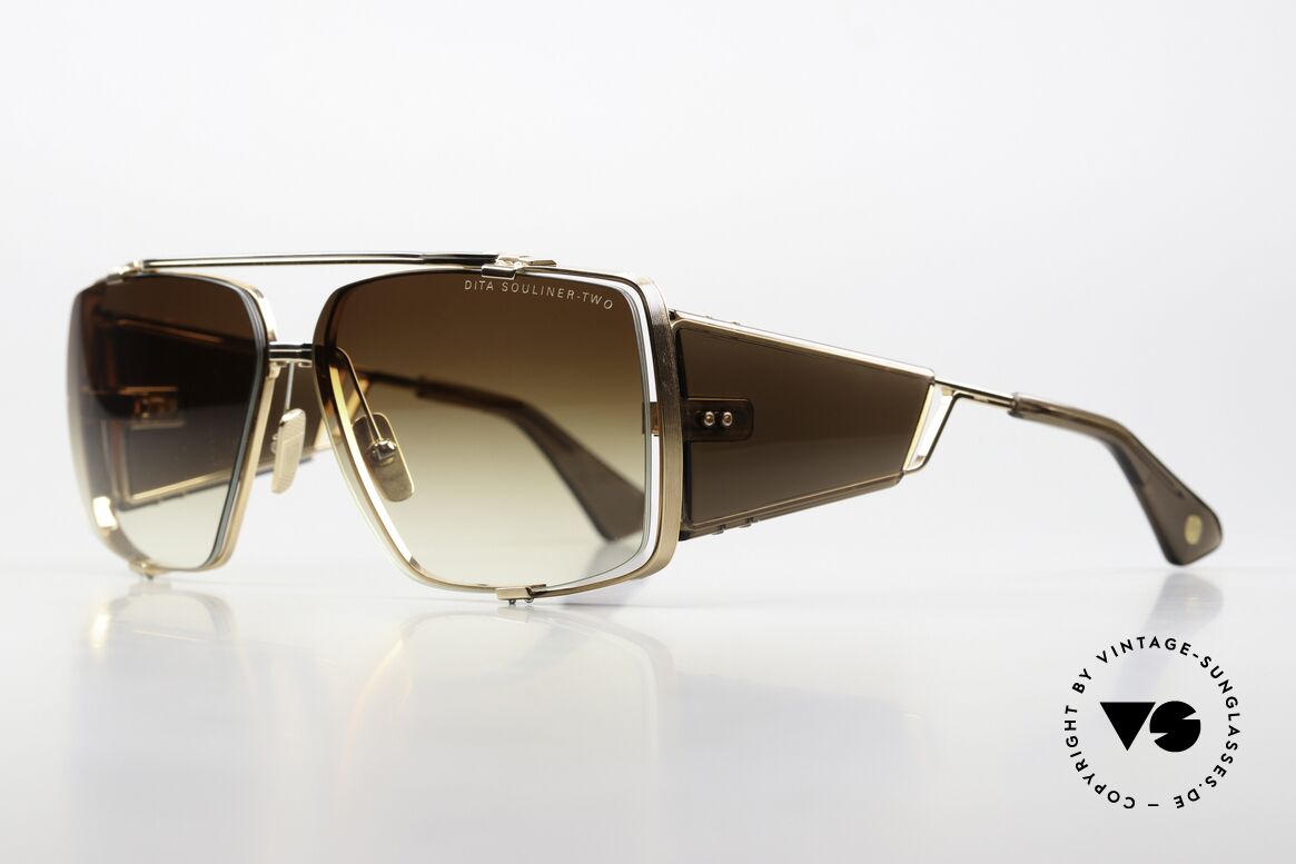 DITA Souliner Two Striking Luxury Sunglasses, brown and gold-plated frame in size 64-14, 145mm, Made for Men DITA Souliner Two Striking Luxury Sunglasses, brown and gold-plated frame in size 64-14, 145mm, Made for Men