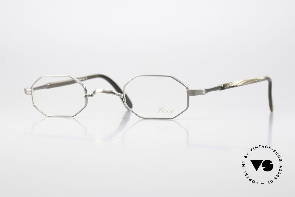 Lunor ST4 E-BT Octag Titan Antique Silver, small octagonal vintage Lunor eyeglass-frame, Made for Men and Women