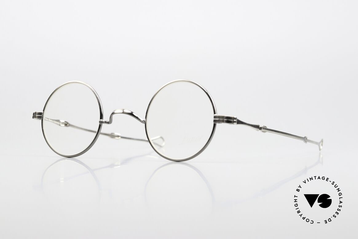 Lunor I 12 Telescopic Antique Silver And Platinum, vintage round Lunor frame with telescopic slide temple, Made for Men and Women