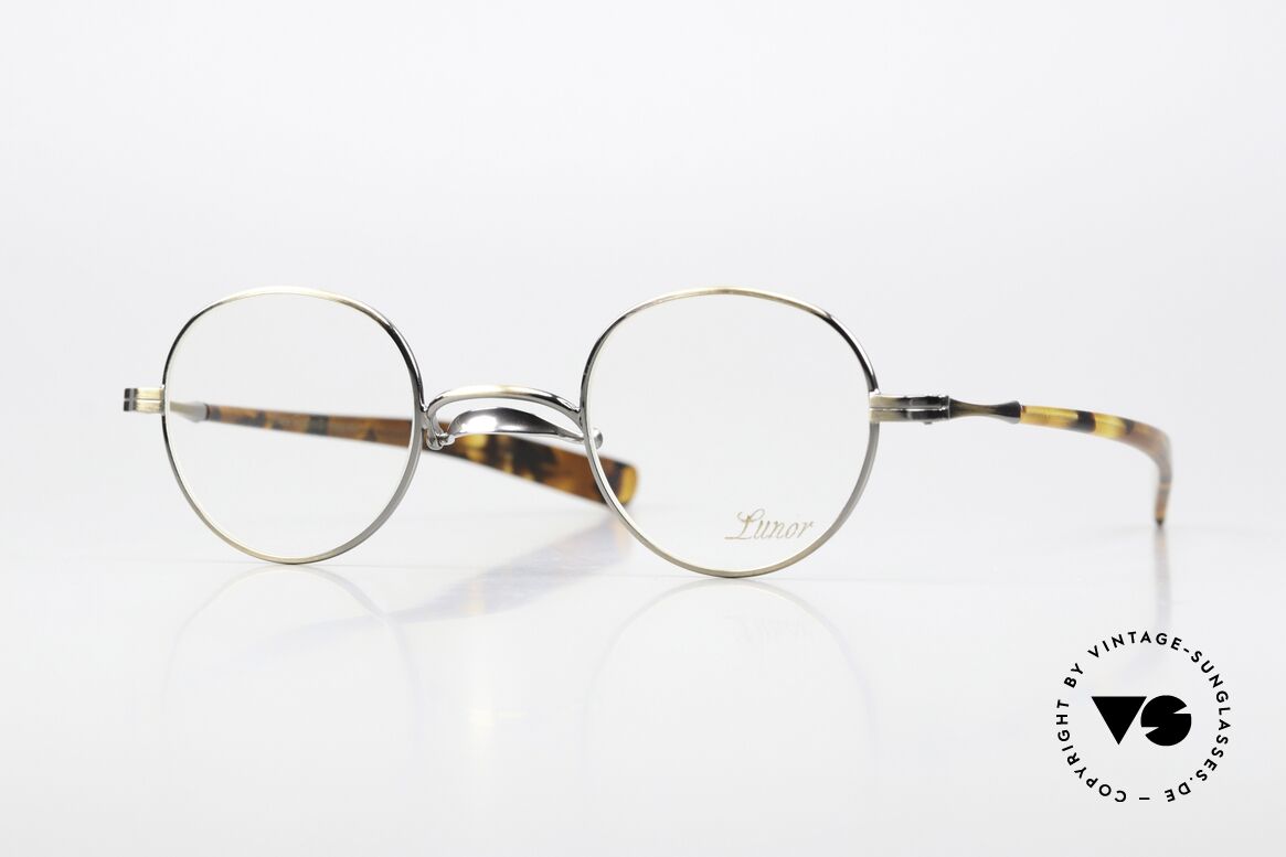 Lunor Swing A 32 Panto Antique Gold Platinum Bridge, old Lunor glasses with swing bridge and acetate temples, Made for Men and Women