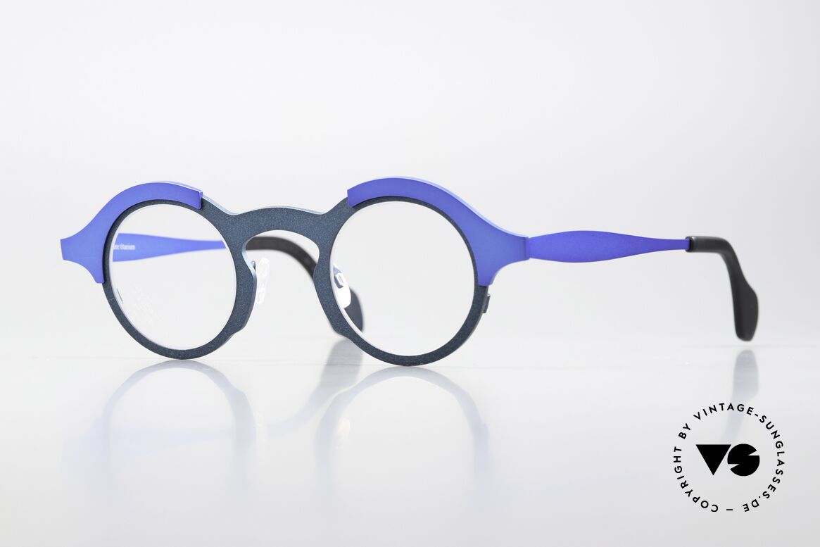 Theo Belgium Mille 71 Metal Frame Bicolor Blue Titan, round designer eyeglass-frame; THEO Belgium, Made for Men and Women Theo Belgium Mille 71 Metal Frame Bicolor Blue Titan, round designer eyeglass-frame; THEO Belgium, Made for Men and Women