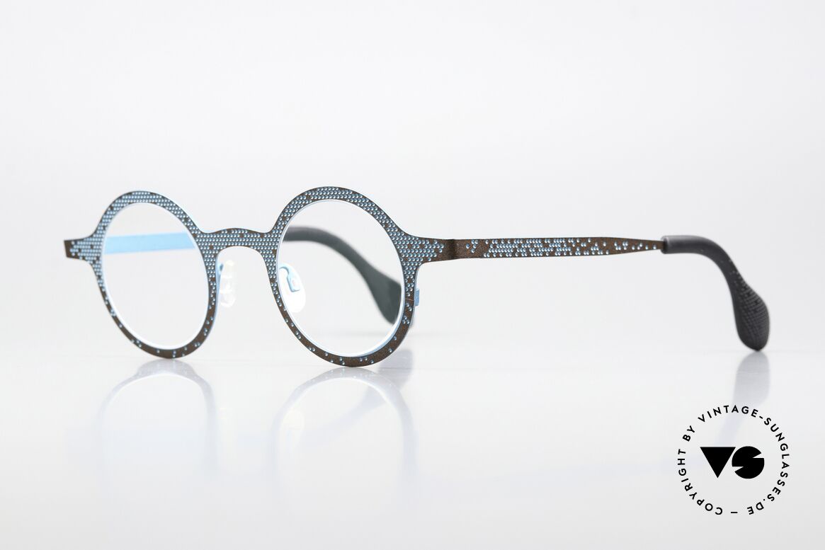 Theo Belgium Mille 64 Round Frame Dotted Pattern, interesting color concept 231 (turquois & brown), Made for Men and Women Theo Belgium Mille 64 Round Frame Dotted Pattern, interesting color concept 231 (turquois & brown), Made for Men and Women