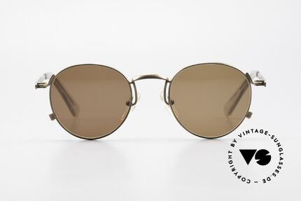 Jean Paul Gaultier 57-1171 90's JPG Designer Sunglasses, unique glossy frame finish (gray-brown metallic), Made for Men and Women