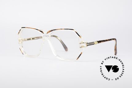 Cazal 169 Vintage Designer Frame, crystal clear frame with root-wood coloured rims, Made for Women