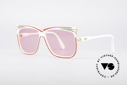 Cazal 168 Pink 80's Sunglasses, white frame with red stripes & pink lenses, 100% UV, Made for Women