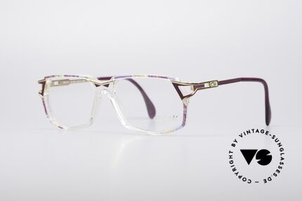 Cazal 371 No Retro Frame True Vintage, crystal clear plastic frame with fuchsia-blue pattern, Made for Women