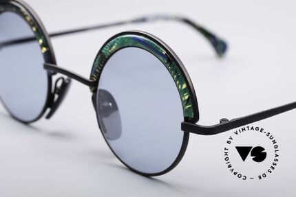 Alain Mikli 631 / 391 Round Designer Shades, clear-blue-green patterned with light blue lenses, Made for Men and Women