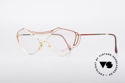 Casanova LC9 80's Art Eyeglasses, gold-plated metal frame with various shades of red, Made for Women