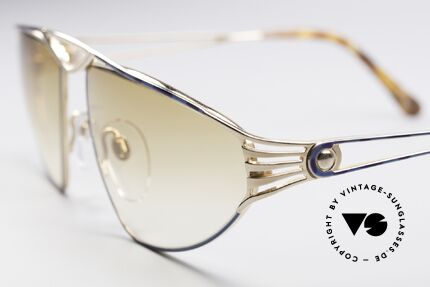 St. Moritz 4410 90's Luxury Sunglasses, gold-plated frame with costly pattern in turquois/blue, Made for Women