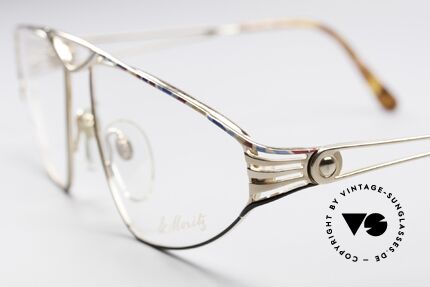 St. Moritz 4410 90's Luxury Eyeglasses, gold-plated frame with costly black-multicolor pattern, Made for Women