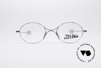 Jean Paul Gaultier 55-0173 Oval Designer Frame, very creative metal frame; chrome-plated silver, Made for Men and Women