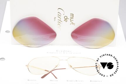 Cartier Vendome Lenses - L Tricolored Sunrise Lenses, TRICOLOR gradient: the triple tint looks like a sunrise, Made for Men and Women