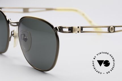 Jean Paul Gaultier 56-2177 90's Designer Sunglasses, brushed brass frame & dark green-gray sun lenses, Made for Men and Women