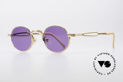 Jean Paul Gaultier 55-7107 90's Round JPG Gold Plated, fancy purple-colored sun lenses (100% UV protect.), Made for Men and Women