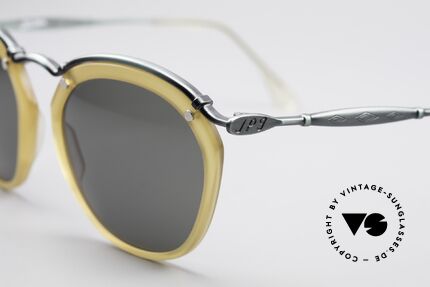 Jean Paul Gaultier 56-1273 Panto Style Sunglasses, smoke green metal frame & honey colored rings, Made for Men and Women