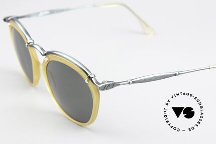 Jean Paul Gaultier 56-1273 Panto Style Sunglasses 90's, smoke green metal frame & honey colored rings, Made for Men and Women