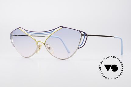 Casanova LC9 80's Art Sunglasses, gold-plated metal frame with a blue/yellow finish, Made for Women