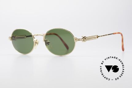 Jean Paul Gaultier 55-5104 Oval Designer Sunglasses, 22kt GOLD-PLATED frame with grass green sun lenses, Made for Men and Women