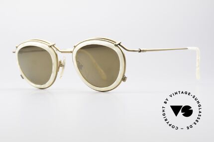 Jean Paul Gaultier 56-2271 Designer Steampunk Shades, antique gold metal frame with mother-of-pearl rings, Made for Men and Women