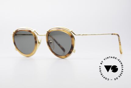Jean Paul Gaultier 56-2271 Steampunk Designer Shades, GOLD-PLATED metal frame with tortoise plastic rings, Made for Men and Women