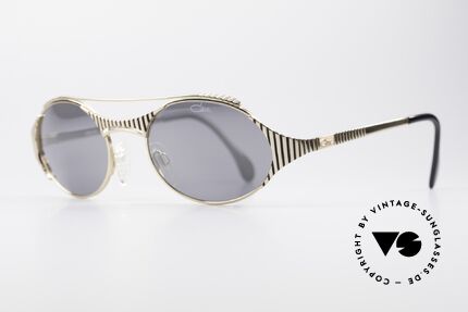 Cazal 978 Oval Designer Sunglasses, sophisticated frame-design (gold with black stripes), Made for Men and Women