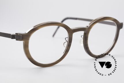 Lindberg 1811 Horn Horn Titanium Round Frame, every model (made of horn) looks individual / unique, Made for Men