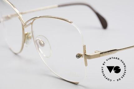 Cazal 221 Rimless 80's Eyeglass-Frame, shiny & glittering rhinestones on each temple-screw, Made for Women
