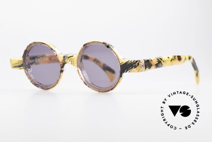 Alain Mikli 0150 / 393 Round Designer Sunglasses, spectacular pattern: yellow-orange-black-crystal, Made for Men and Women