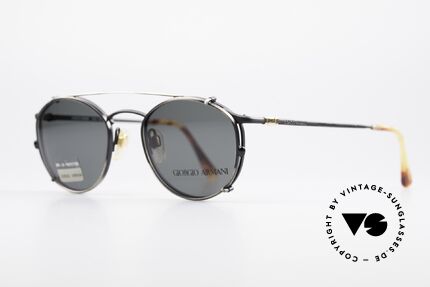 Giorgio Armani 132 Clip On Panto Eyeglasses, classic black frame with 'gray antique metal' Clip-On, Made for Men Giorgio Armani 132 Clip On Panto Eyeglasses, classic black frame with 'gray antique metal' Clip-On, Made for Men