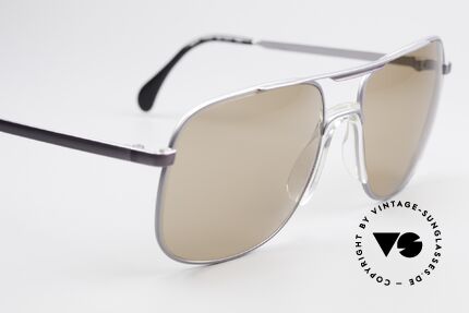 Zeiss 9311 Mineral Lenses 80s Sunglasses, silver finished metal frame with a subtle purple sheen, Made for Men